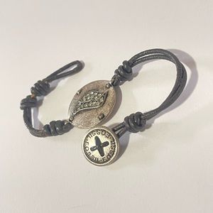 Fossil leather cord & silver charm bracelet